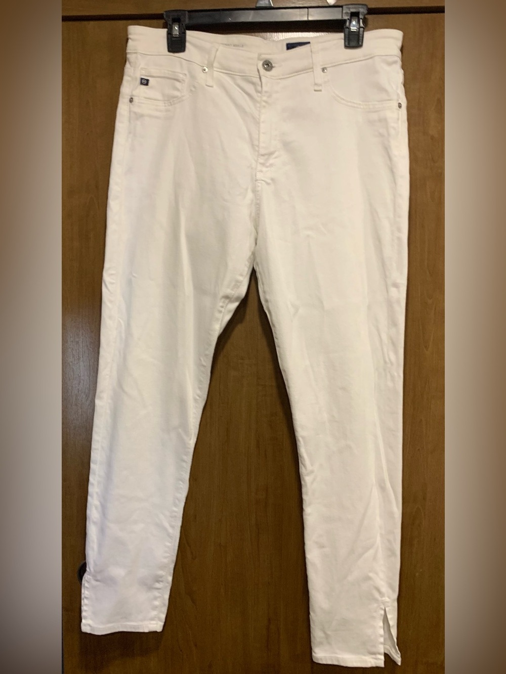 Ag Adriano Goldschmied White Denim Jeans with Navy Logo Tab